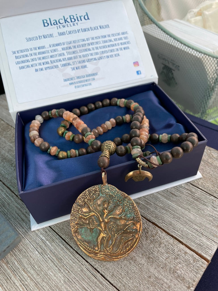 Seduced by nature large medallion beaded one of a kind mala