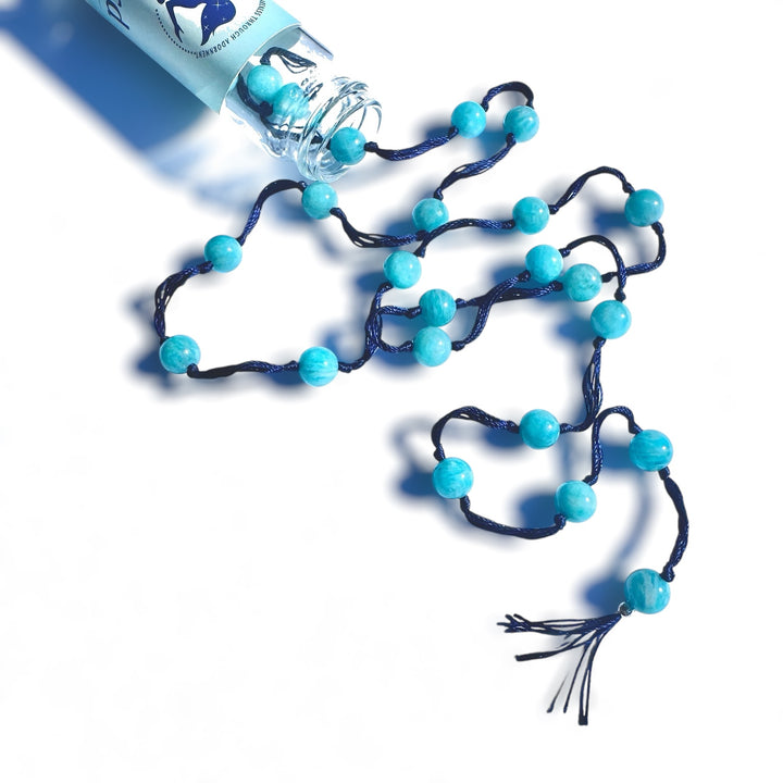russian amazonite backbeads with navy cord