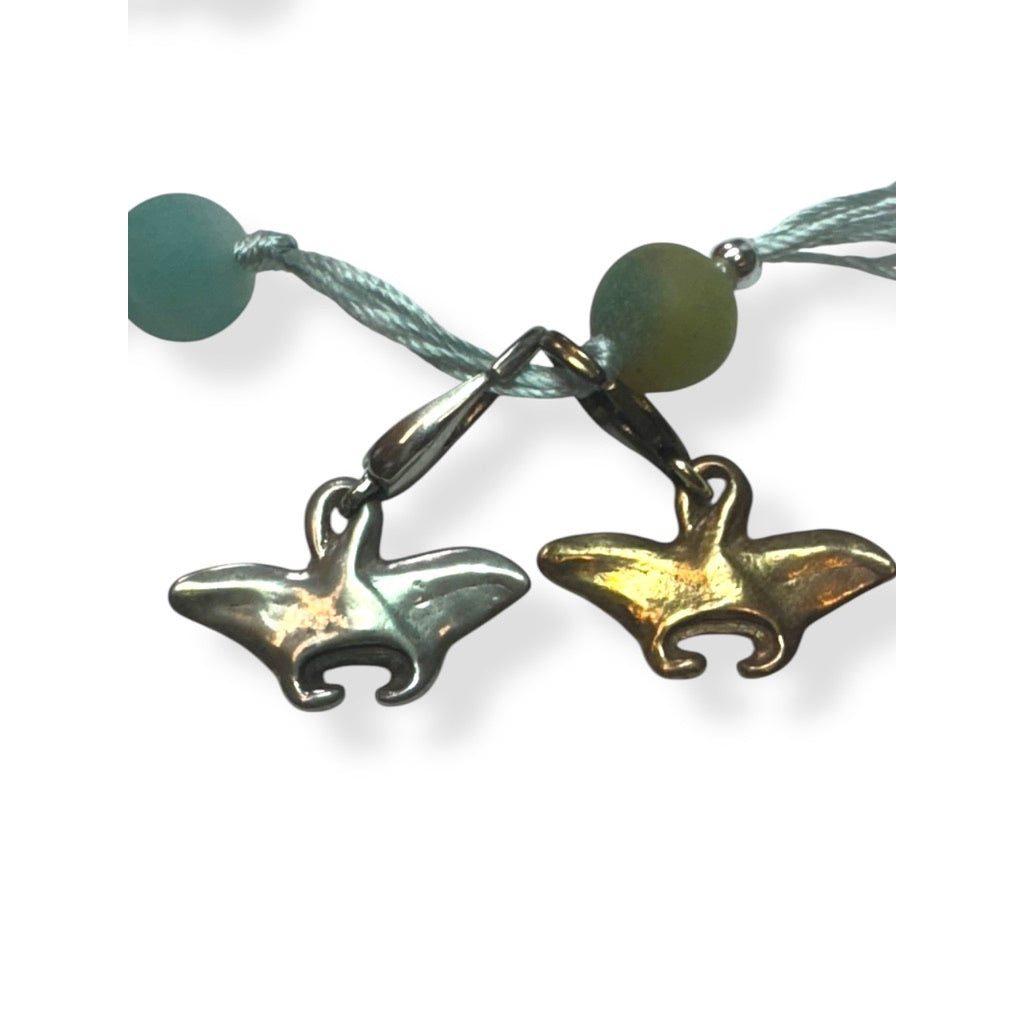silver and bronze manta ray charms on amazonite backbeads neckelace