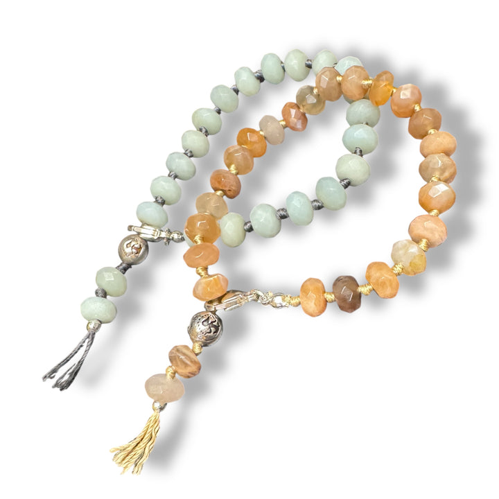 Amazonite and Sunstone bracelet on white background