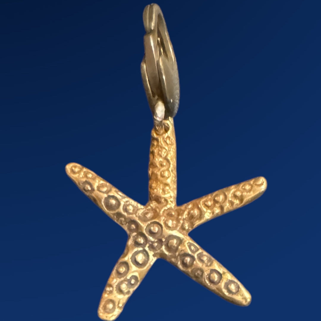 Gold starfish pendant on a blue background