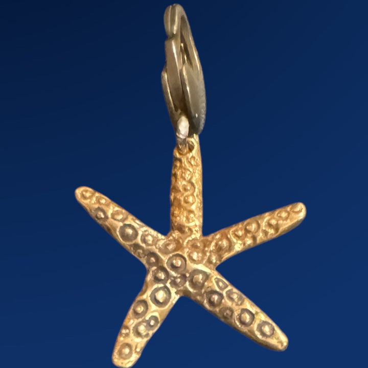 Gold starfish pendant on a blue background