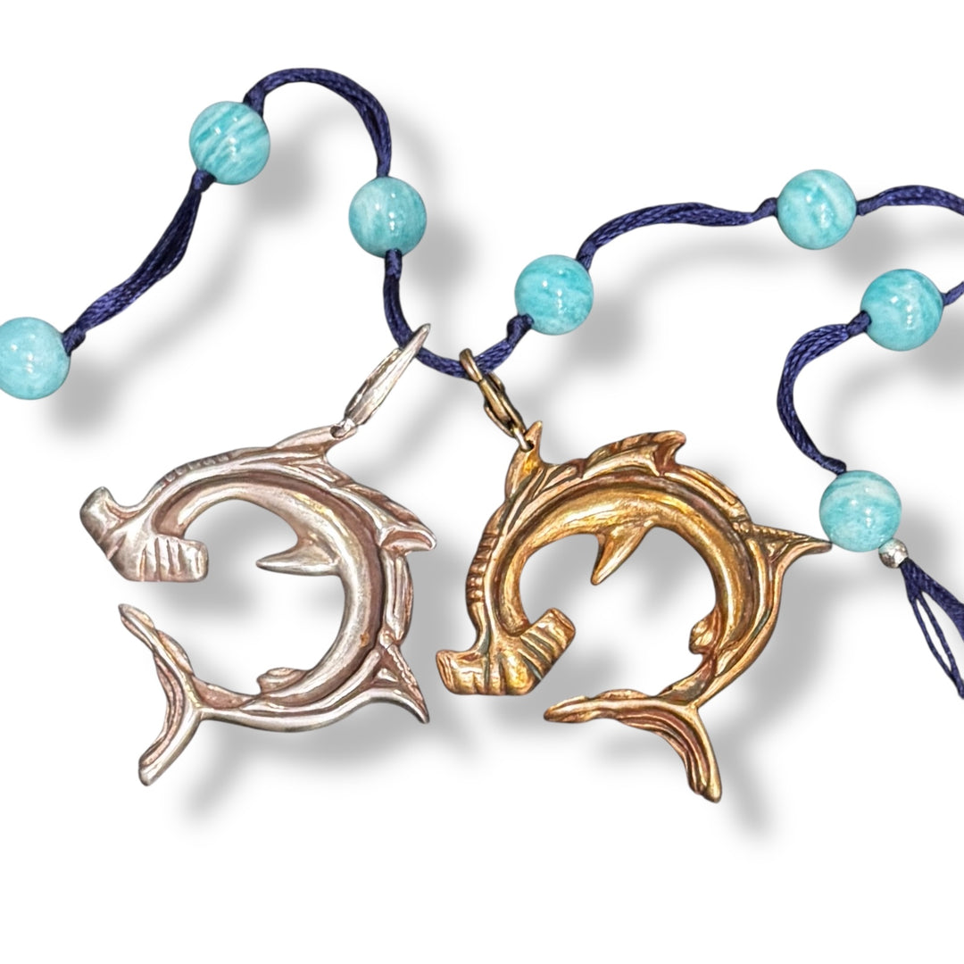 two hammerhead charms on amazonite backbeads