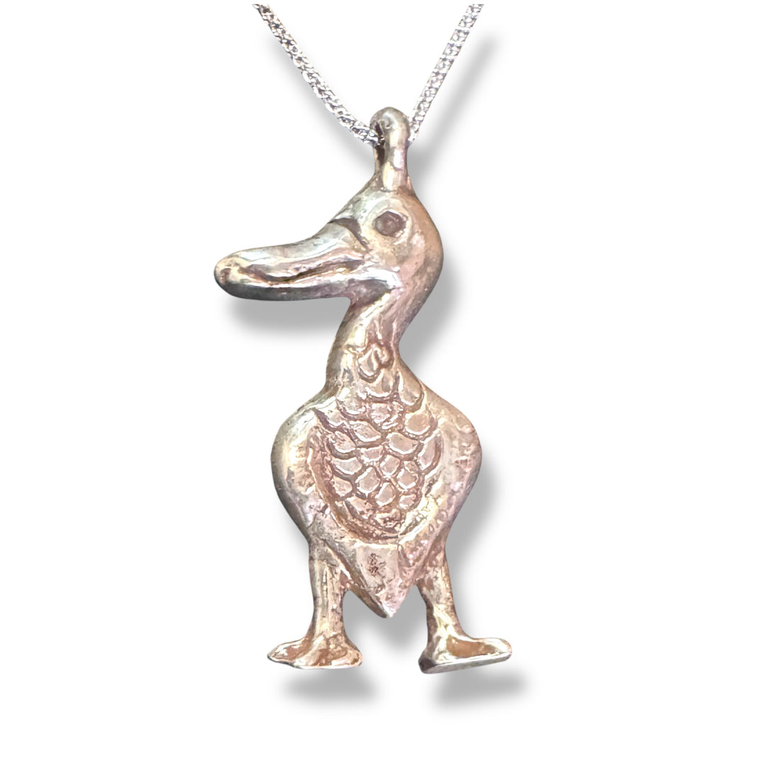 Stu the duck charm on silver chain
