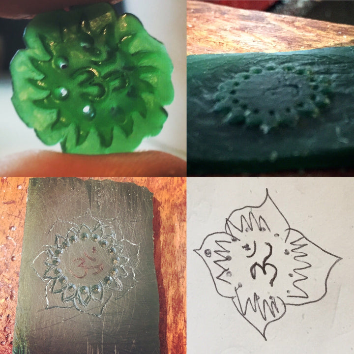 wax and sketch of om in the lotus flower design