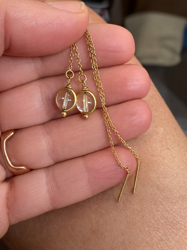 Crystal Ball Threader Earrings