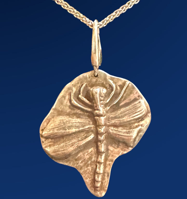 silver fossil dragonfly necklace on chain 